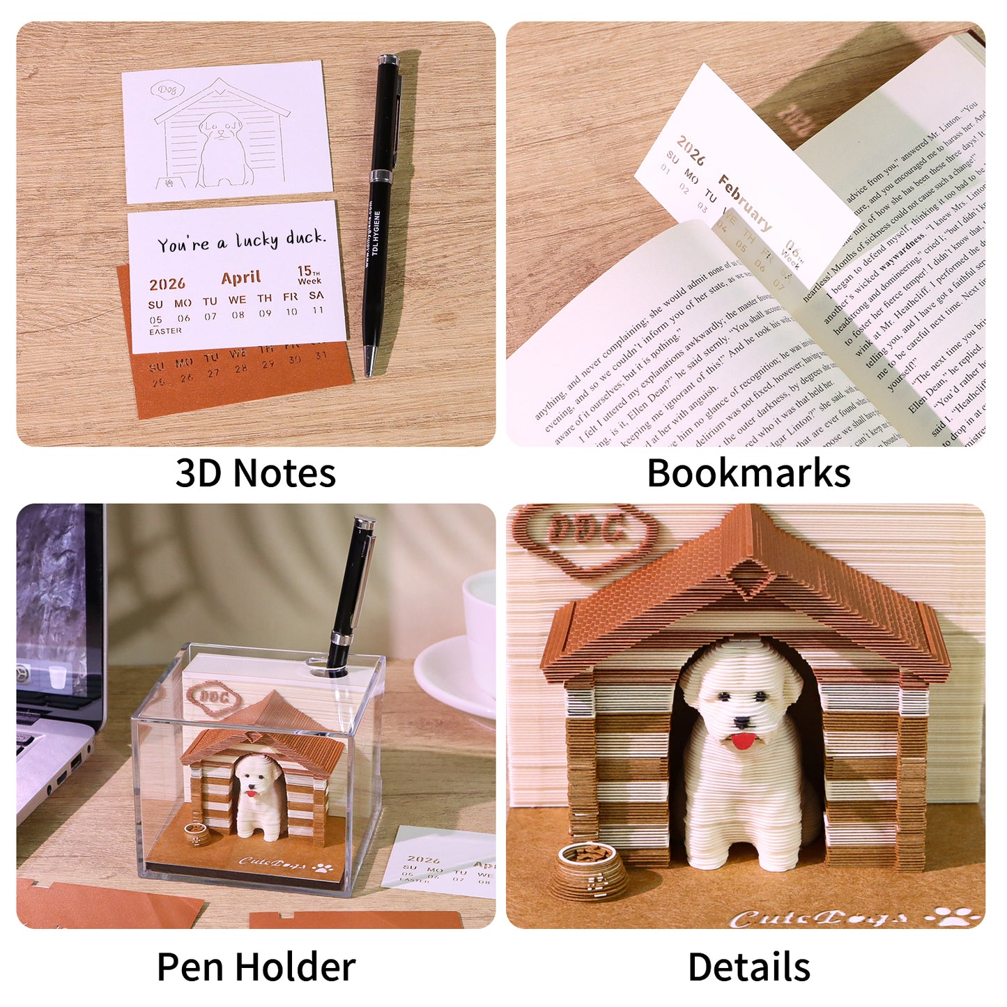 Cute Dog Cottage 3D Model Hand Torn Memo Pad With Weekly Calendar 2026