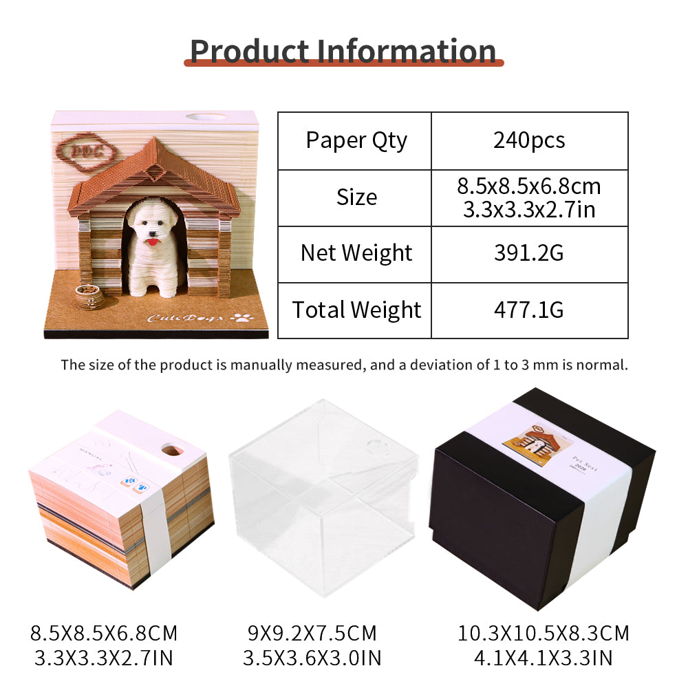 Cute Dog Cottage 3D Model Hand Torn Memo Pad With Weekly Calendar 2026