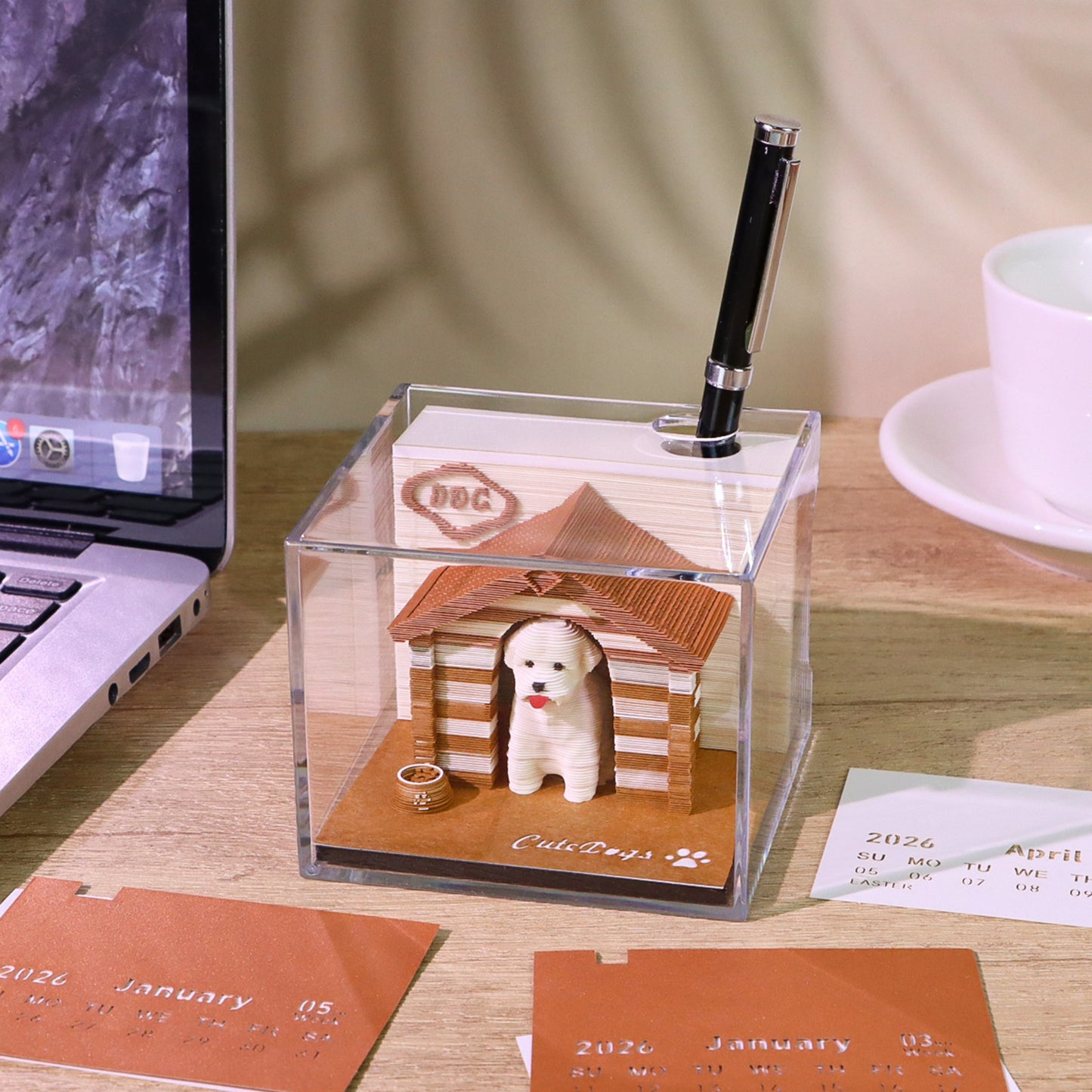 Cute Dog Cottage 3D Model Hand Torn Memo Pad With Weekly Calendar 2026