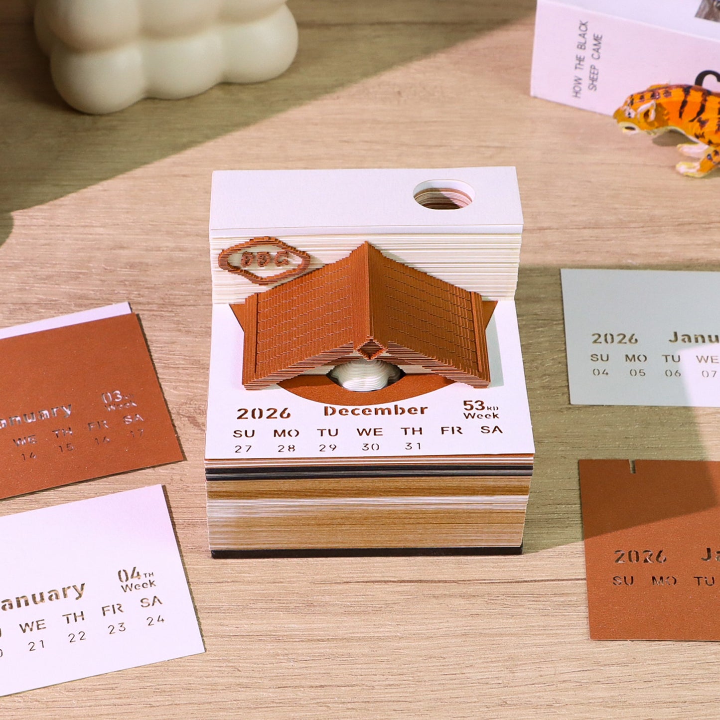 Cute Dog Cottage 3D Model Hand Torn Memo Pad With Weekly Calendar 2026