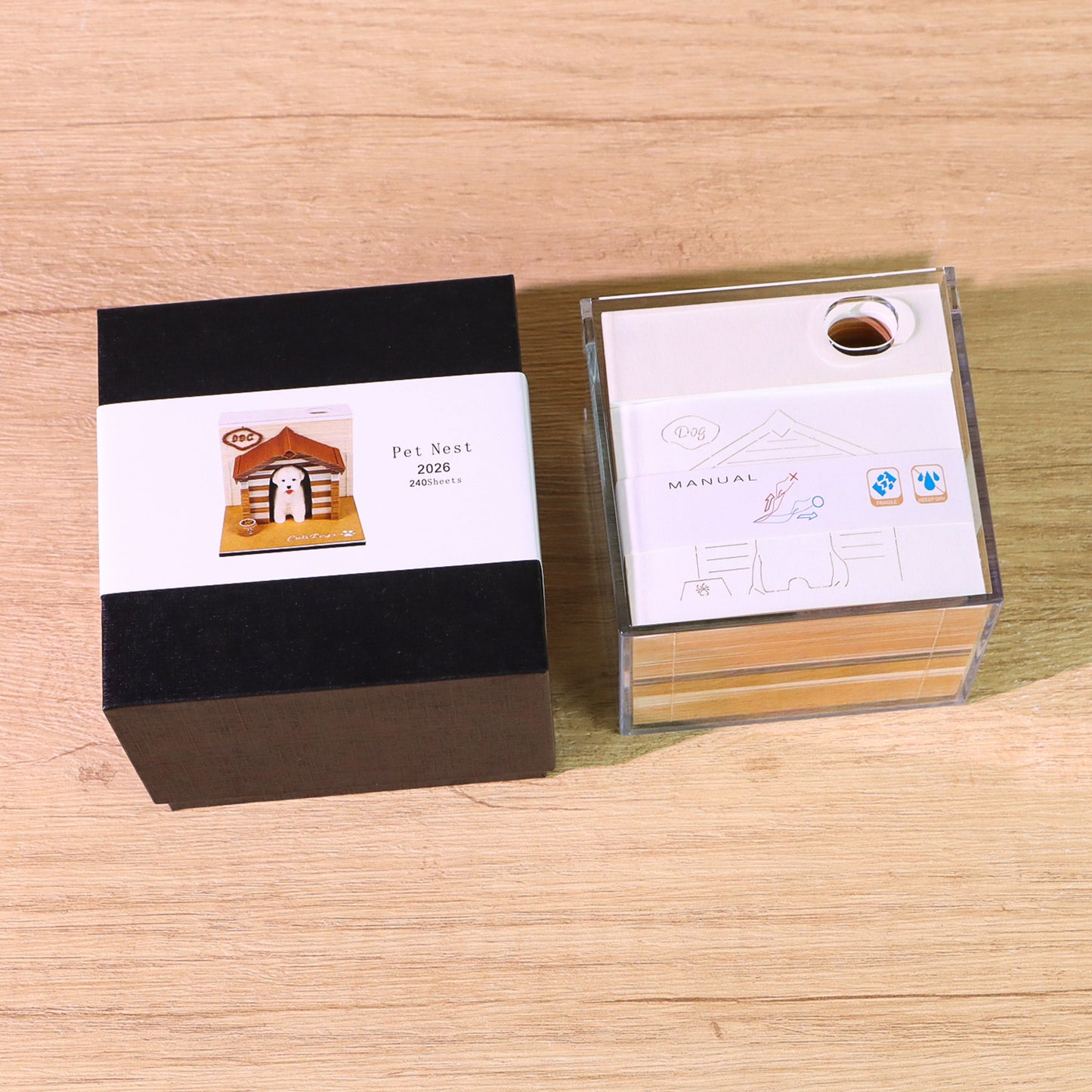 Cute Dog Cottage 3D Model Hand Torn Memo Pad With Weekly Calendar 2026