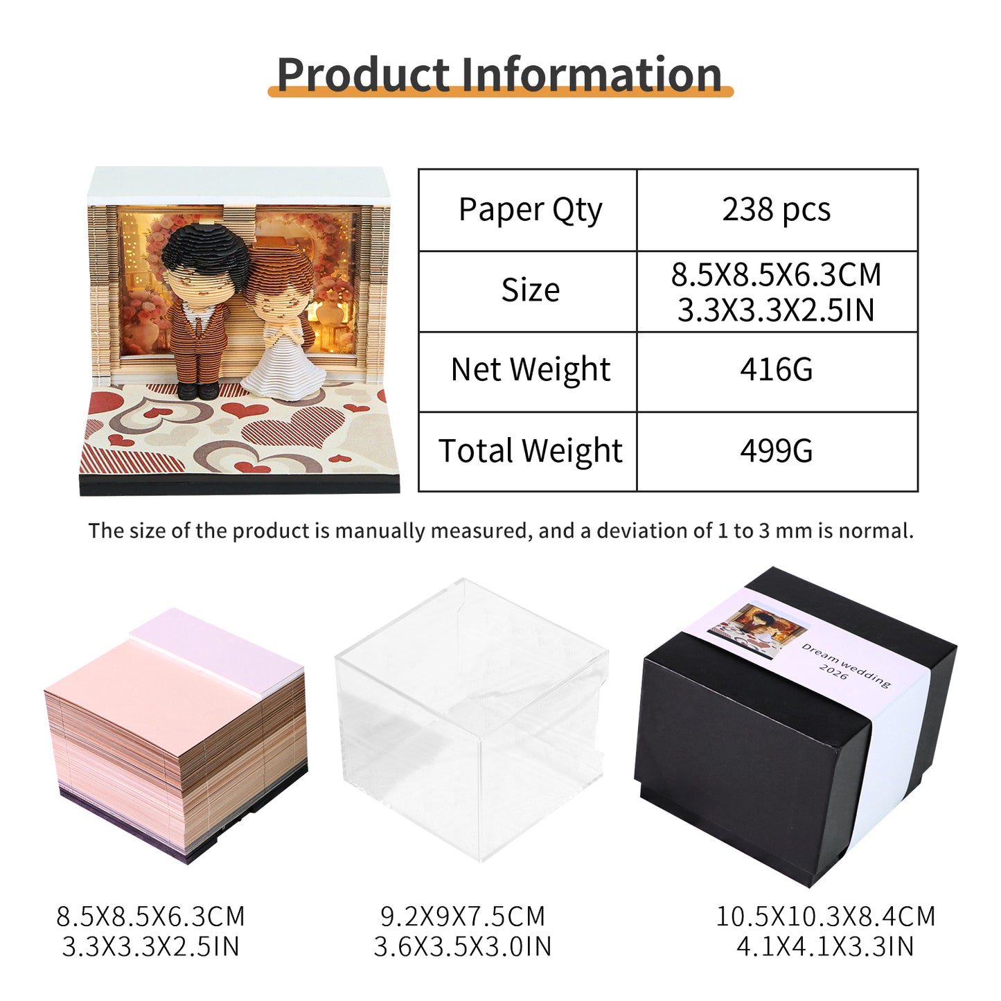 Happy Wedding 3D Calendar Memo Pad With Light