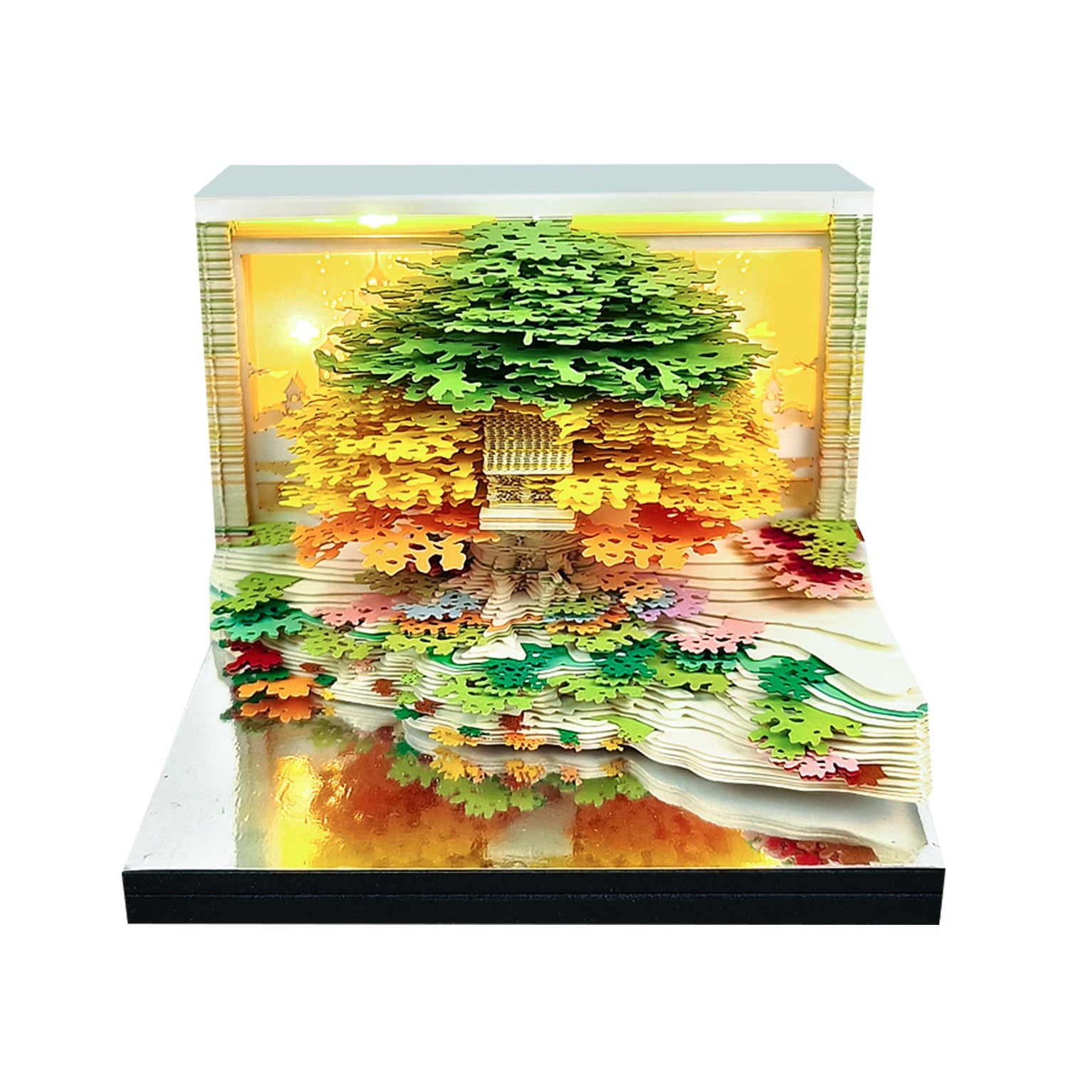 MEICHI 3D Notizblock, nicht verklebt, 3D Baumhaus (Grün) Papierkunst mit Anzeigebox glasklar, 9 MEICHI 3D Notizblock, nicht verklebt, 3D Baumhaus (Grün) Papierkunst mit Anzeigebox glasklar, 9