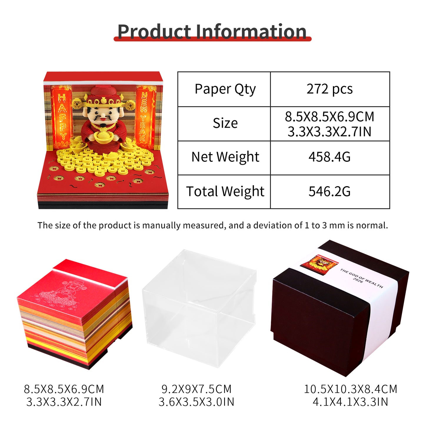 New Year Gift Lucky God of Wealth 3D Calendar Memo Pad With Light