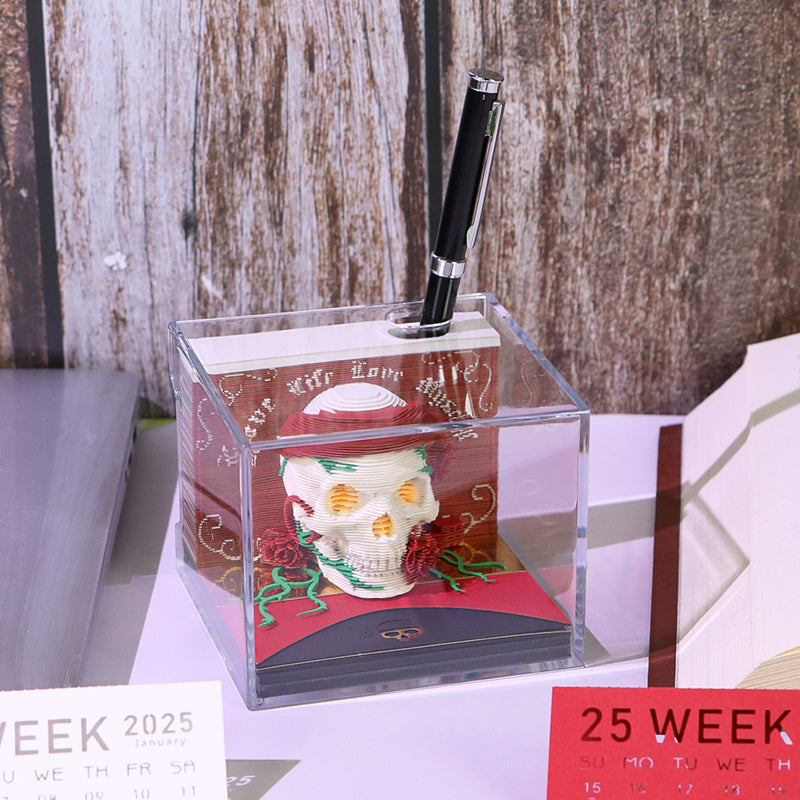 Christmas Gift Table Desk Calendar Custom Design Available Skull Head 3D Memo Pad 2026 3D Paper Craft Calendar For Gifting