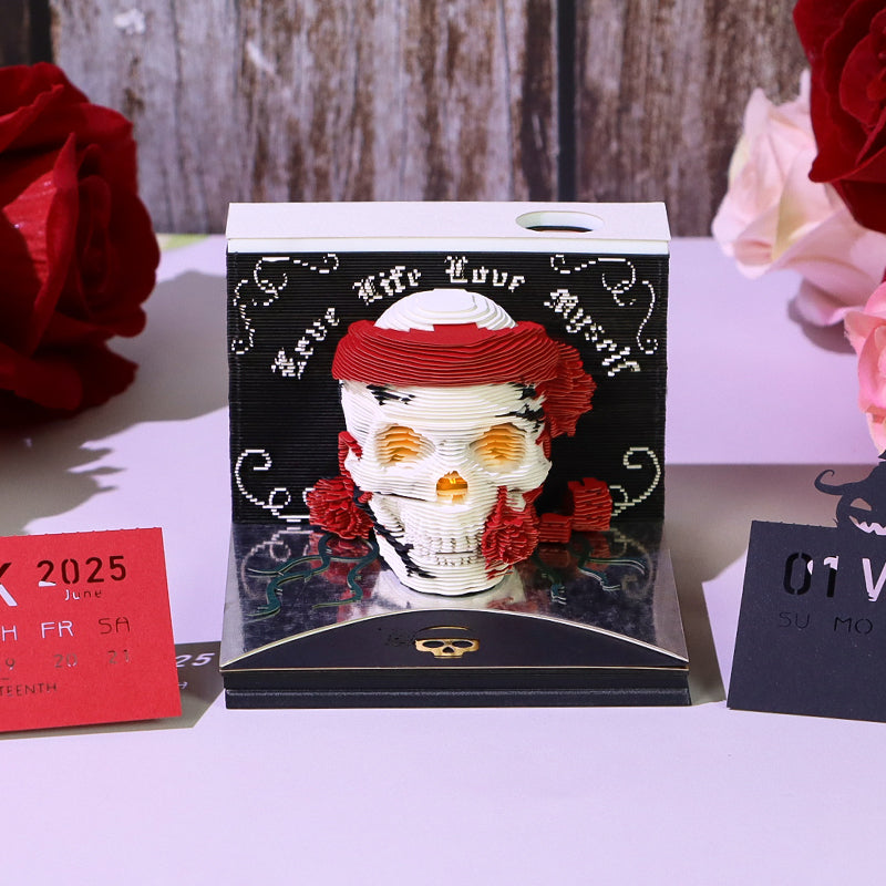 Christmas Gift Table Desk Calendar Custom Design Available Skull Head 3D Memo Pad 2026 3D Paper Craft Calendar For Gifting