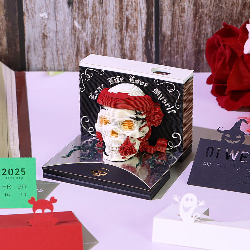 Christmas Gift Table Desk Calendar Custom Design Available Skull Head 3D Memo Pad 2026 3D Paper Craft Calendar For Gifting
