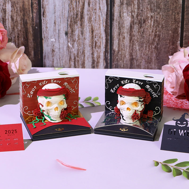 Christmas Gift Table Desk Calendar Custom Design Available Skull Head 3D Memo Pad 2026 3D Paper Craft Calendar For Gifting