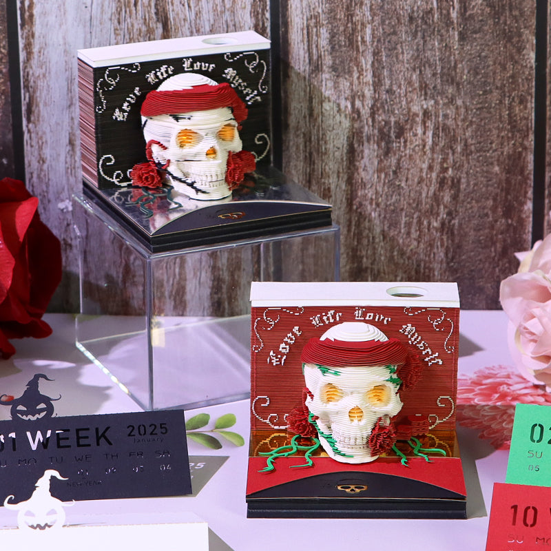 Christmas Gift Table Desk Calendar Custom Design Available Skull Head 3D Memo Pad 2026 3D Paper Craft Calendar For Gifting