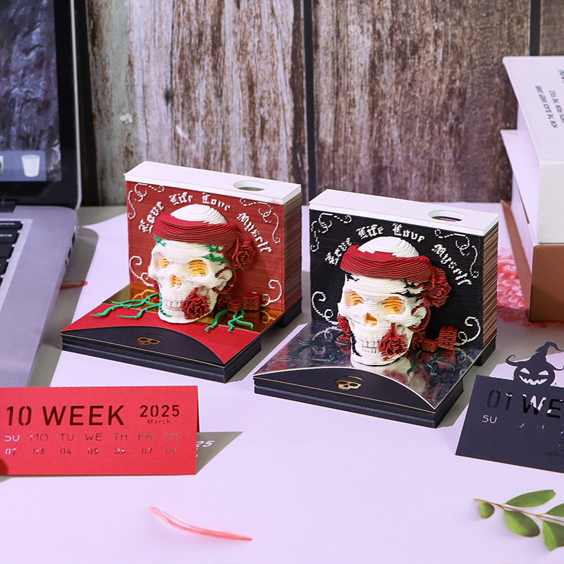 Christmas Gift Table Desk Calendar Custom Design Available Skull Head 3D Memo Pad 2026 3D Paper Craft Calendar For Gifting