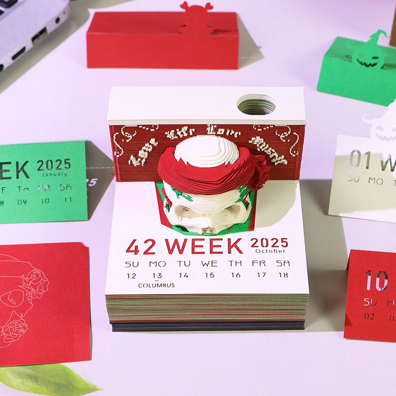 Christmas Gift Table Desk Calendar Custom Design Available Skull Head 3D Memo Pad 2026 3D Paper Craft Calendar For Gifting
