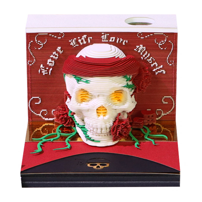 Christmas Gift Table Desk Calendar Custom Design Available Skull Head 3D Memo Pad 2026 3D Paper Craft Calendar For Gifting