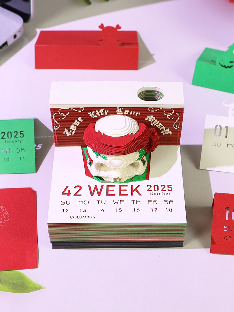 Christmas Gift Table Desk Calendar Custom Design Available Skull Head 3D Memo Pad 2026 3D Paper Craft Calendar For Gifting