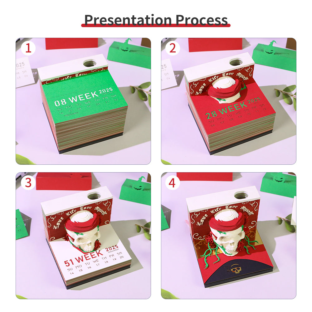 Christmas Gift Table Desk Calendar Custom Design Available Skull Head 3D Memo Pad 2026 3D Paper Craft Calendar For Gifting