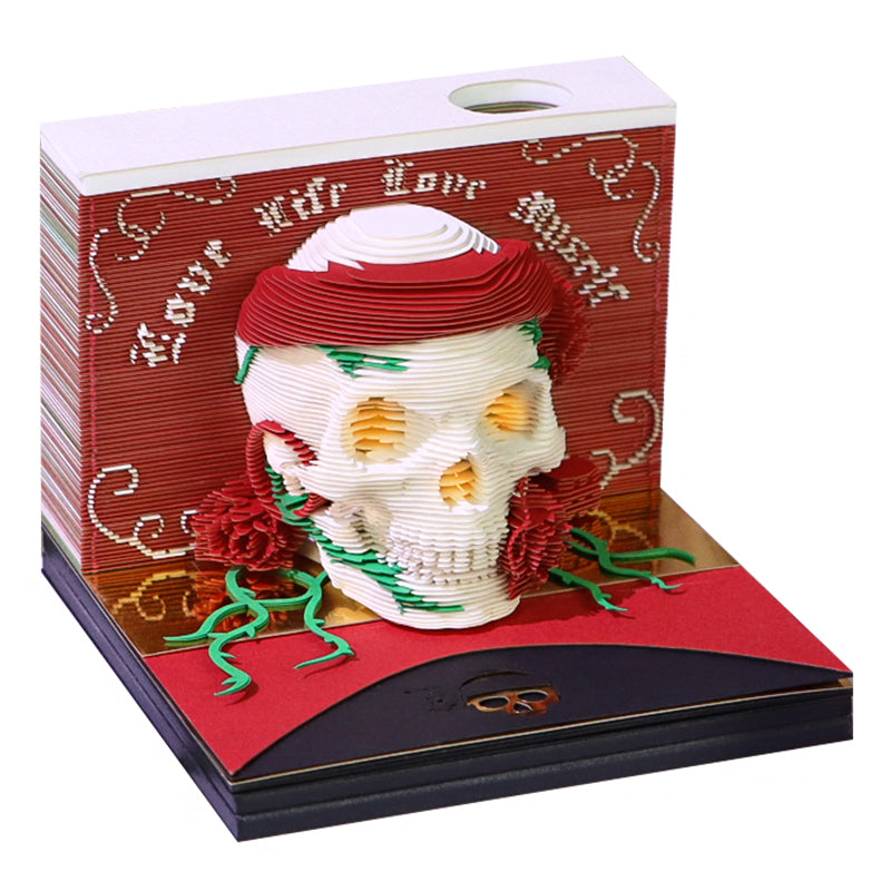 Christmas Gift Table Desk Calendar Custom Design Available Skull Head 3D Memo Pad 2026 3D Paper Craft Calendar For Gifting