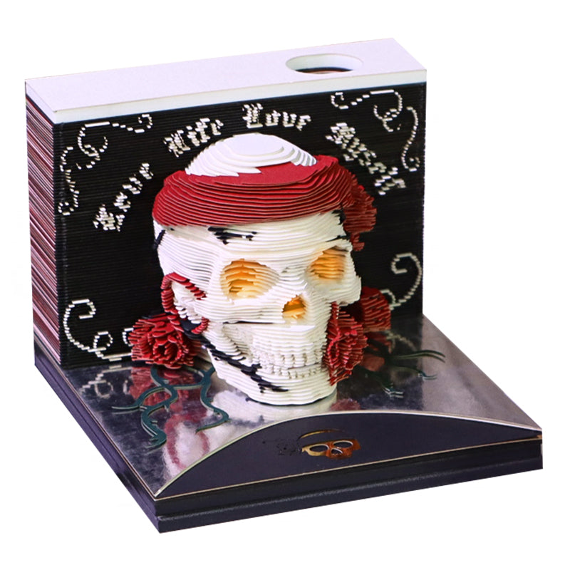 Christmas Gift Table Desk Calendar Custom Design Available Skull Head 3D Memo Pad 2026 3D Paper Craft Calendar For Gifting