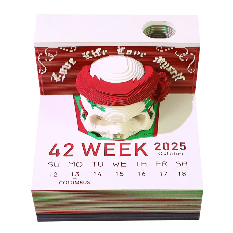 Christmas Gift Table Desk Calendar Custom Design Available Skull Head 3D Memo Pad 2026 3D Paper Craft Calendar For Gifting