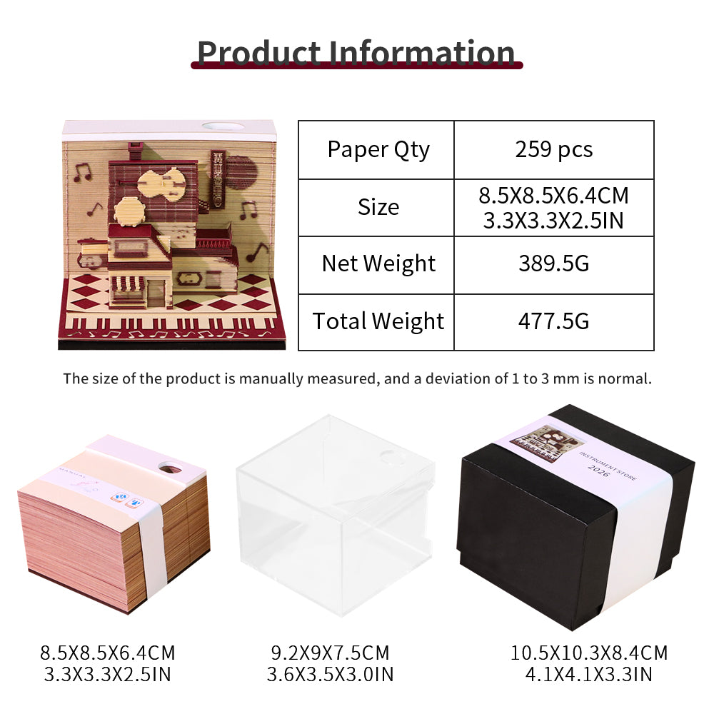 Musical instrument store 3D Model Memo Pad With Calendar 2026 and Light