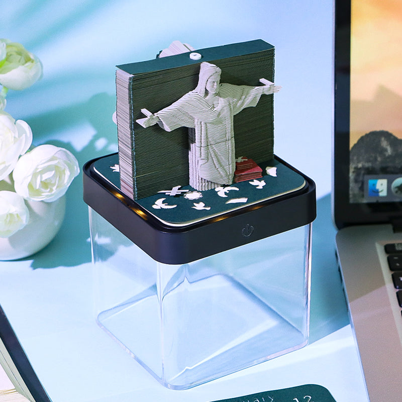 Jesus and Cross 3D Model Hand Torn Memo Pad With Daily Calendar 2026