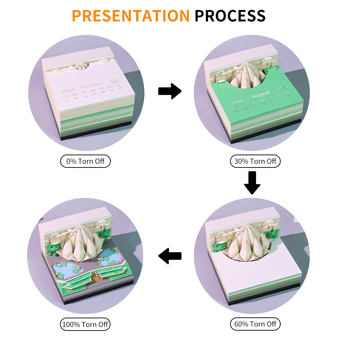 Indian Lotus Temple 3D Model Hand Torn Memo Pad With Weekly Calendar 2026