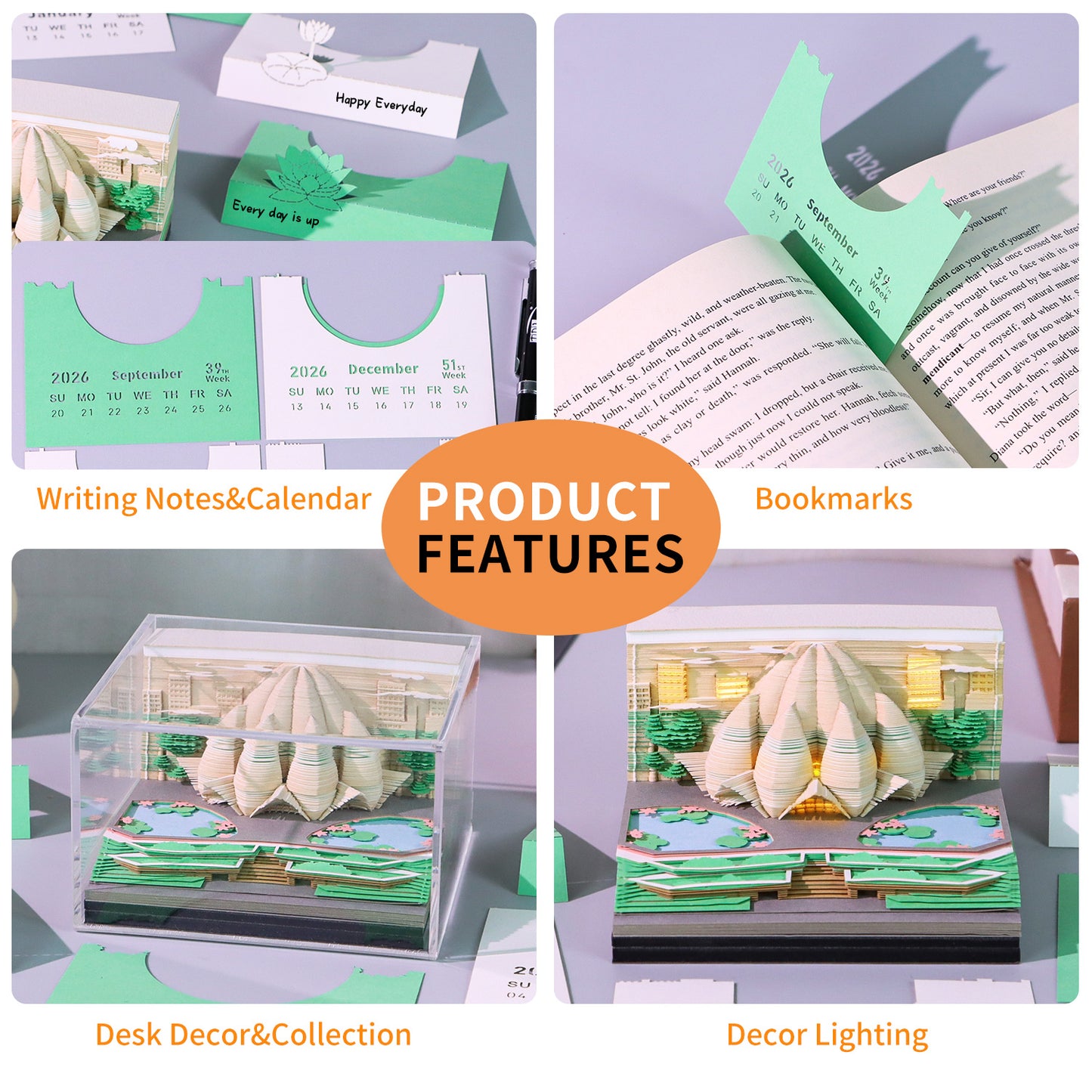 Indian Lotus Temple 3D Model Hand Torn Memo Pad With Weekly Calendar 2026