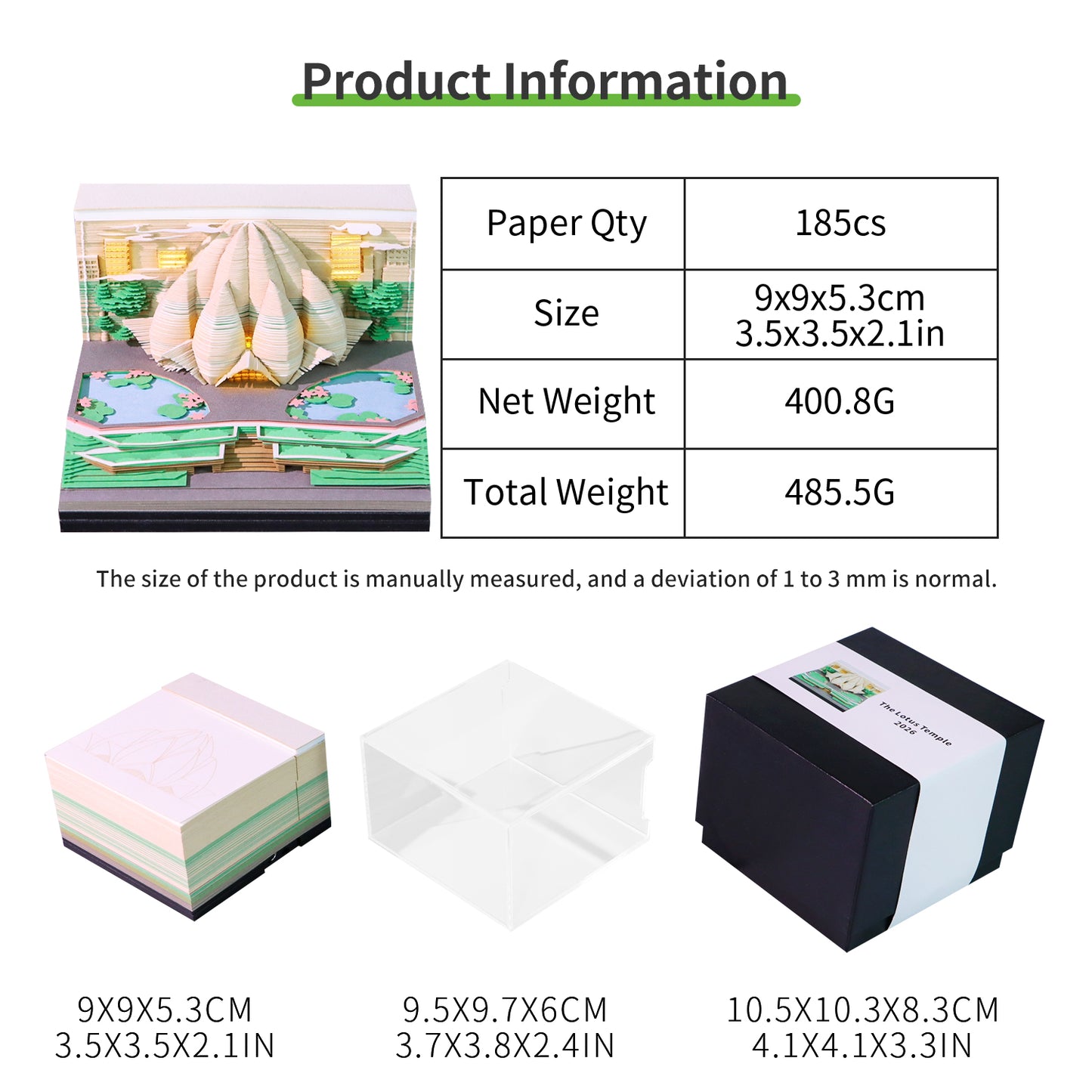 Indian Lotus Temple 3D Model Hand Torn Memo Pad With Weekly Calendar 2026