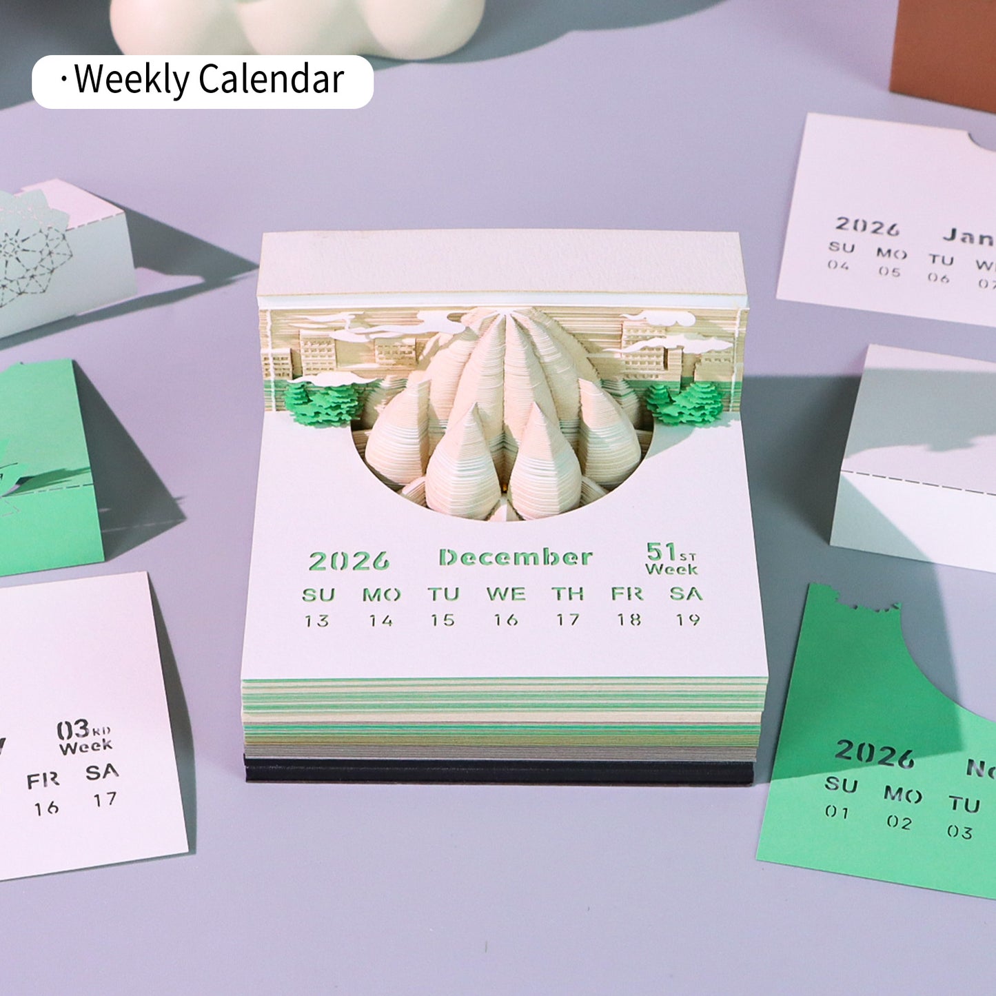 Indian Lotus Temple 3D Model Hand Torn Memo Pad With Weekly Calendar 2026