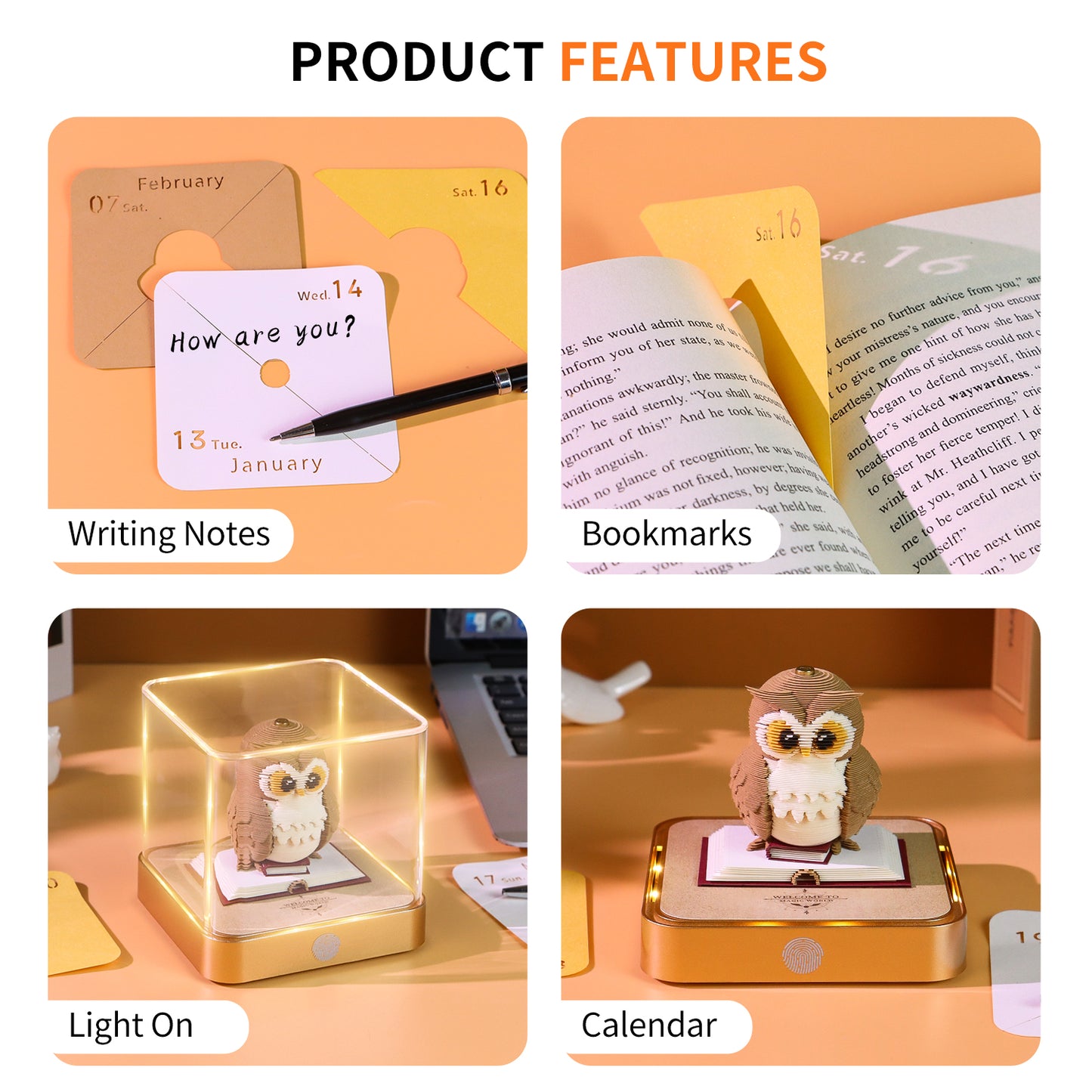 Panoramic Magic Eagle OWL 3D Paper Sculpture Calendar Memo Pad With Light