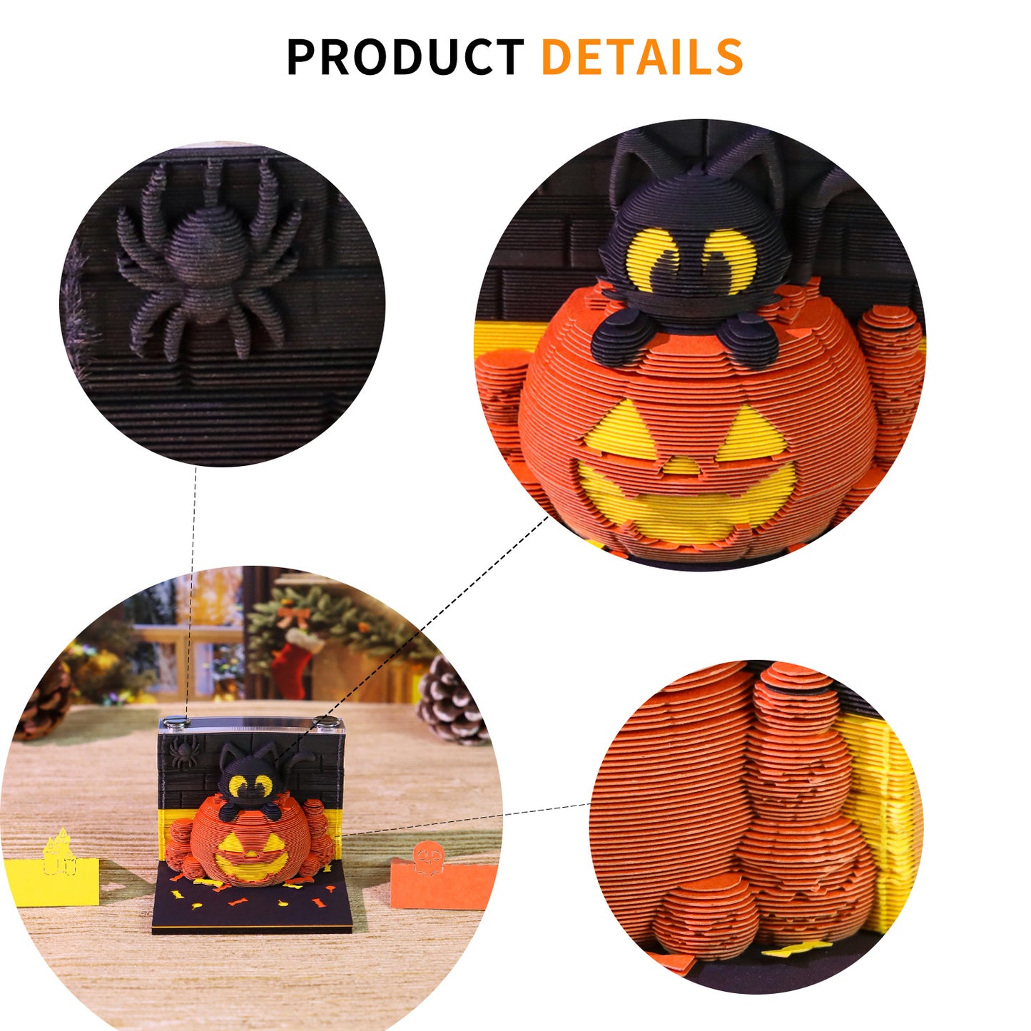 Halloween Funny Cute Monster and Black Cat Pumpkin 3D Miniature Model Hand Tear Off Memo Pad