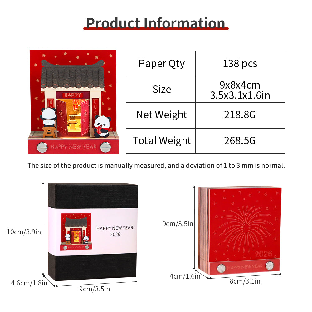 Happy New Year Tear Off 3D Memo Pad With Light and Calendar