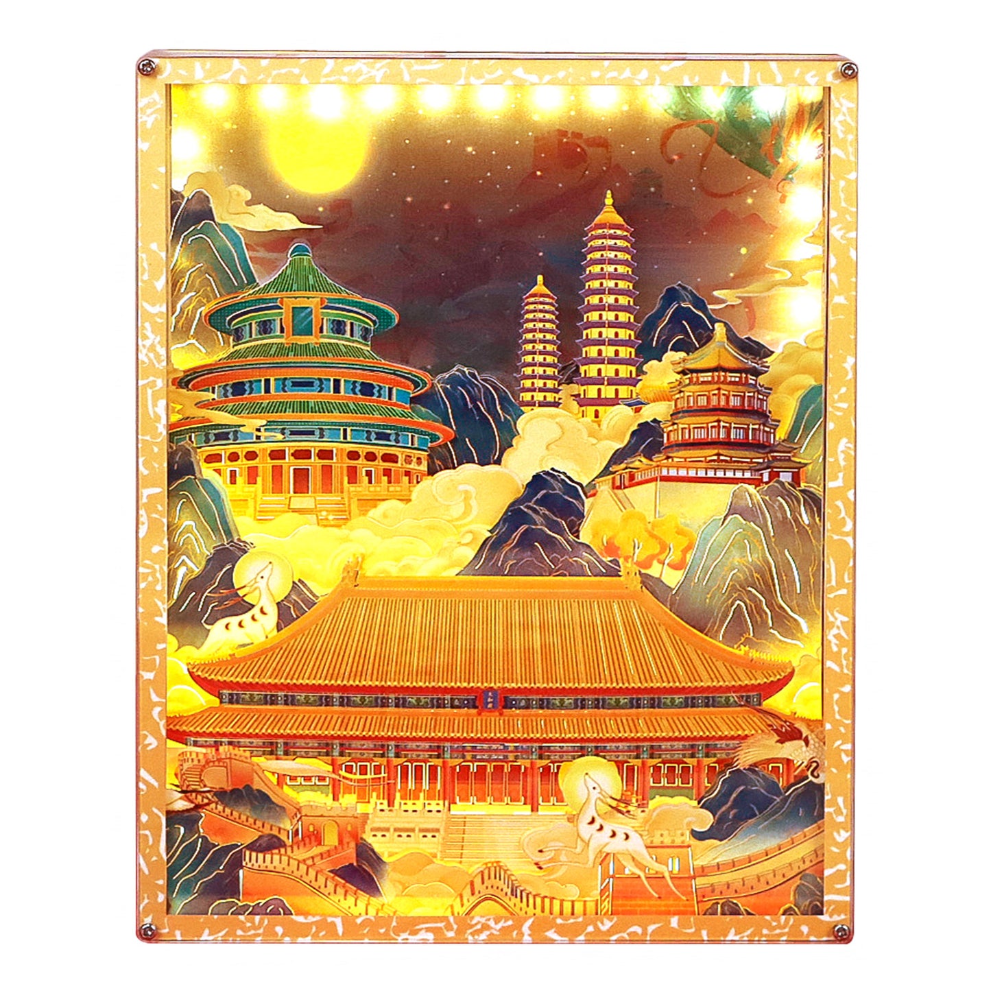 Traditional Building Style Paper Craving Lamp With Calendar Sheets(Acrylic Shadow Box Frame)