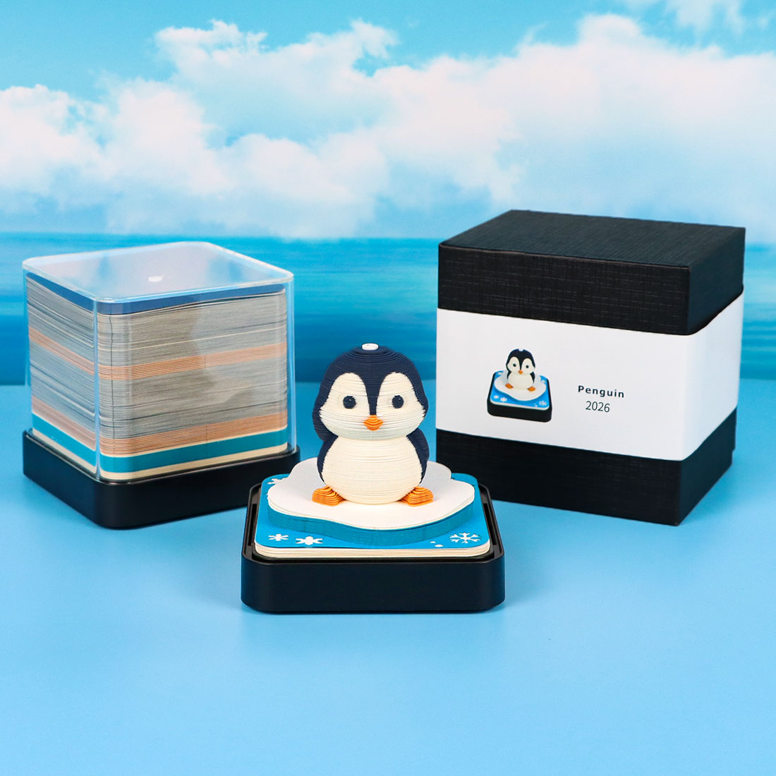 Cute Penguin 3D Model Hand Torn Memo Pad With Daily Calendar 2026