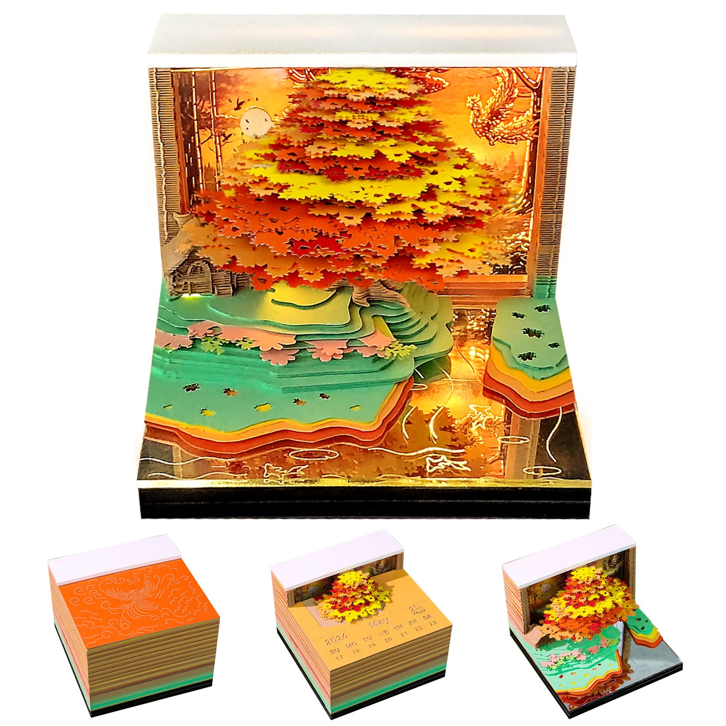 Phoenix Tree 3D Model Hand Torn Memo Pad With Weekly Calendar 2026
