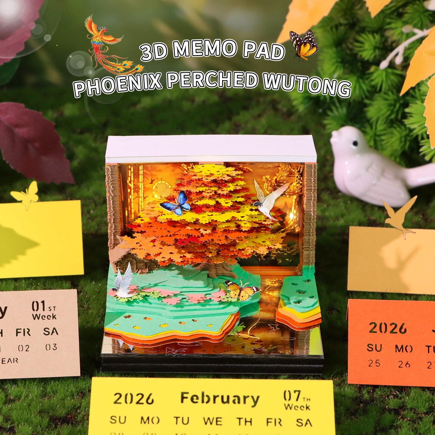 Phoenix Tree 3D Model Hand Torn Memo Pad With Weekly Calendar 2026