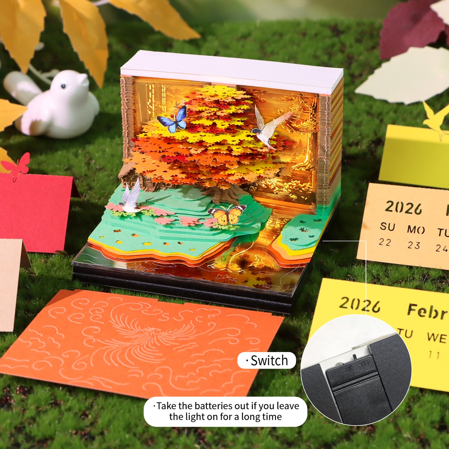 Phoenix Tree 3D Model Hand Torn Memo Pad With Weekly Calendar 2026