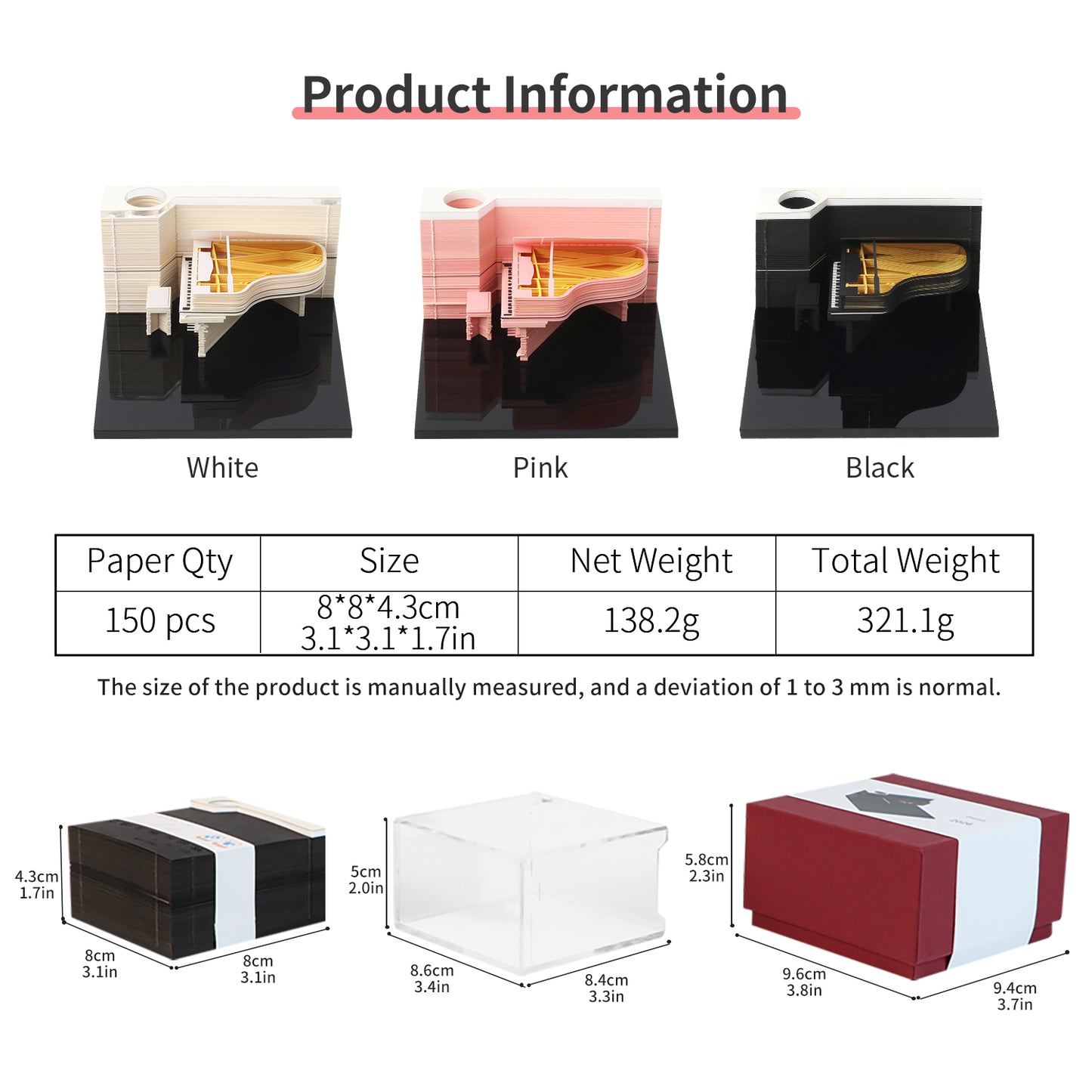 Piano model 3D Memo Pad(3D Calendar 2026)
