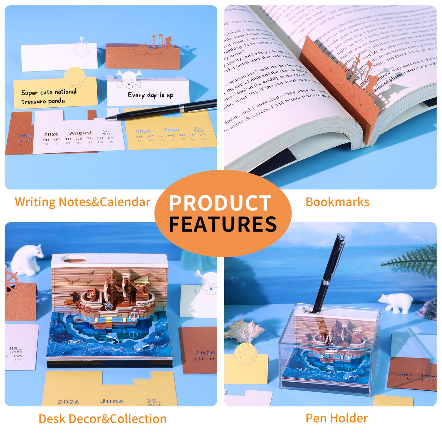 Pirate Ship 3D Model Memo Pad With Calendar