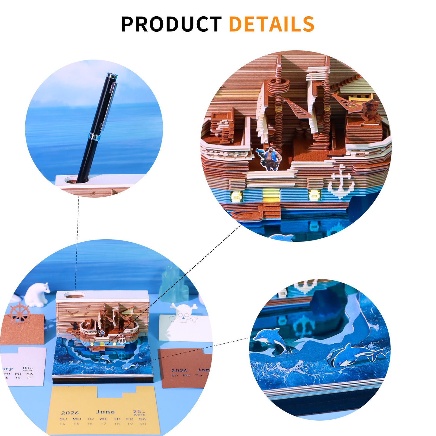 Pirate Ship 3D Model Memo Pad With Calendar