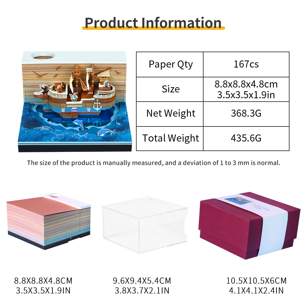 Pirate Ship 3D Model Memo Pad With Calendar