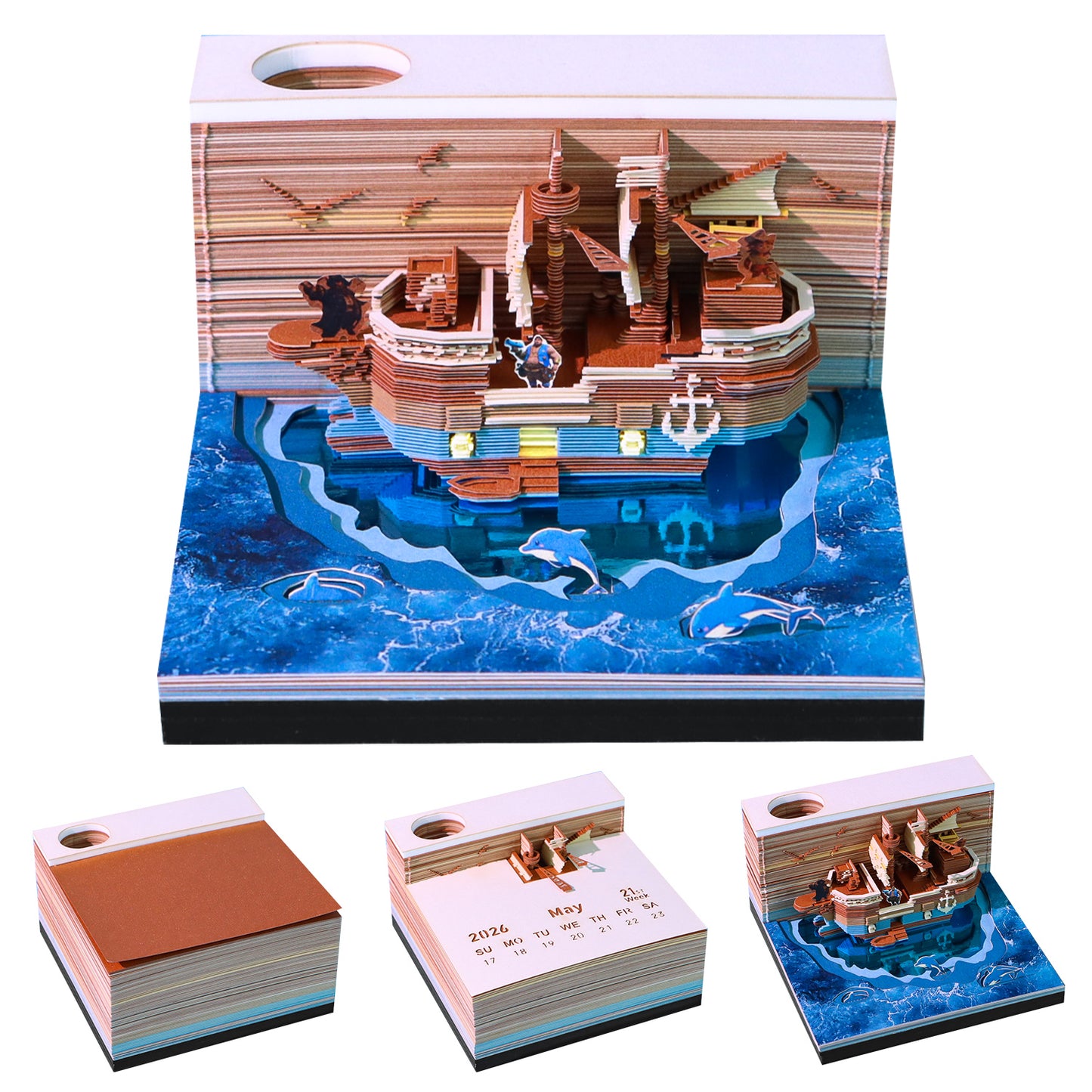 Pirate Ship 3D Model Memo Pad With Calendar