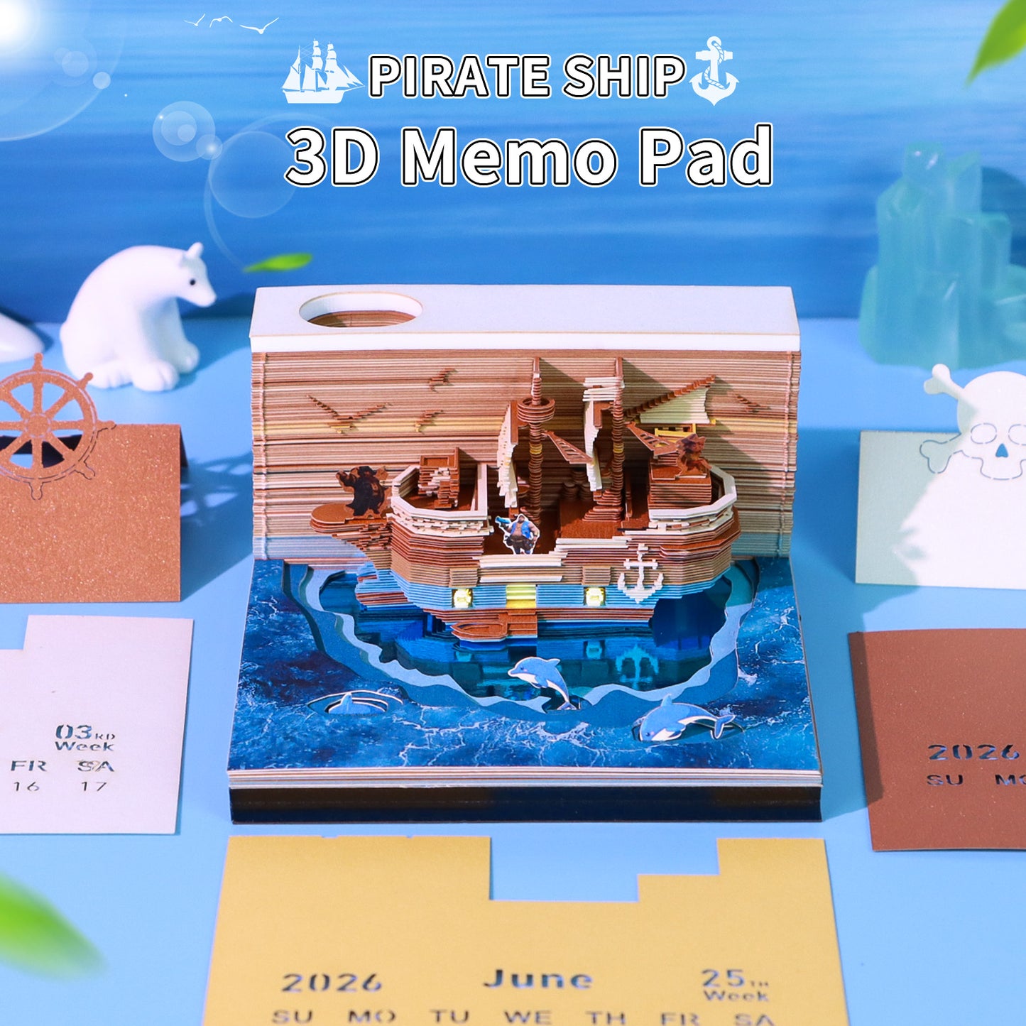 Pirate Ship 3D Model Memo Pad With Calendar