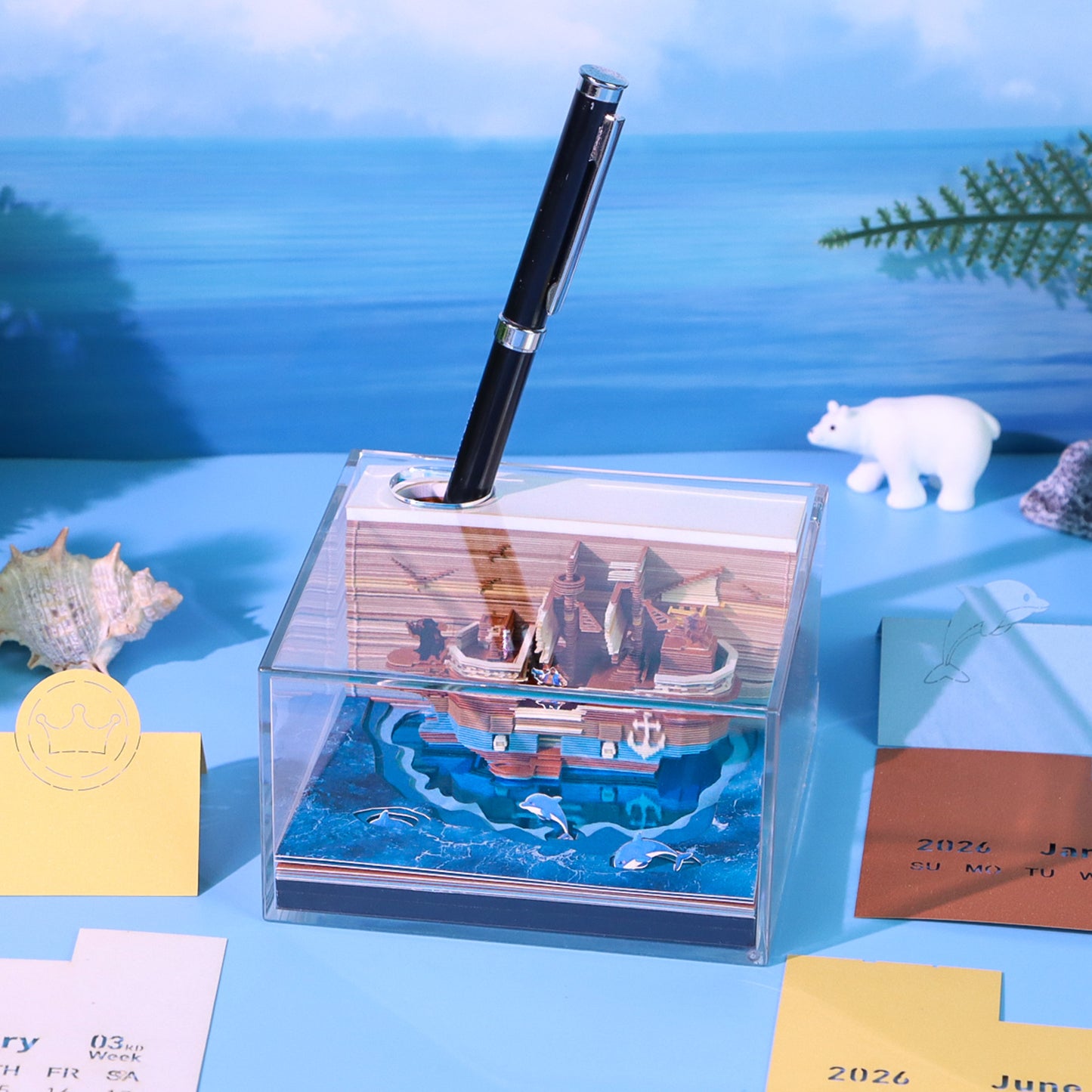 Pirate Ship 3D Model Memo Pad With Calendar