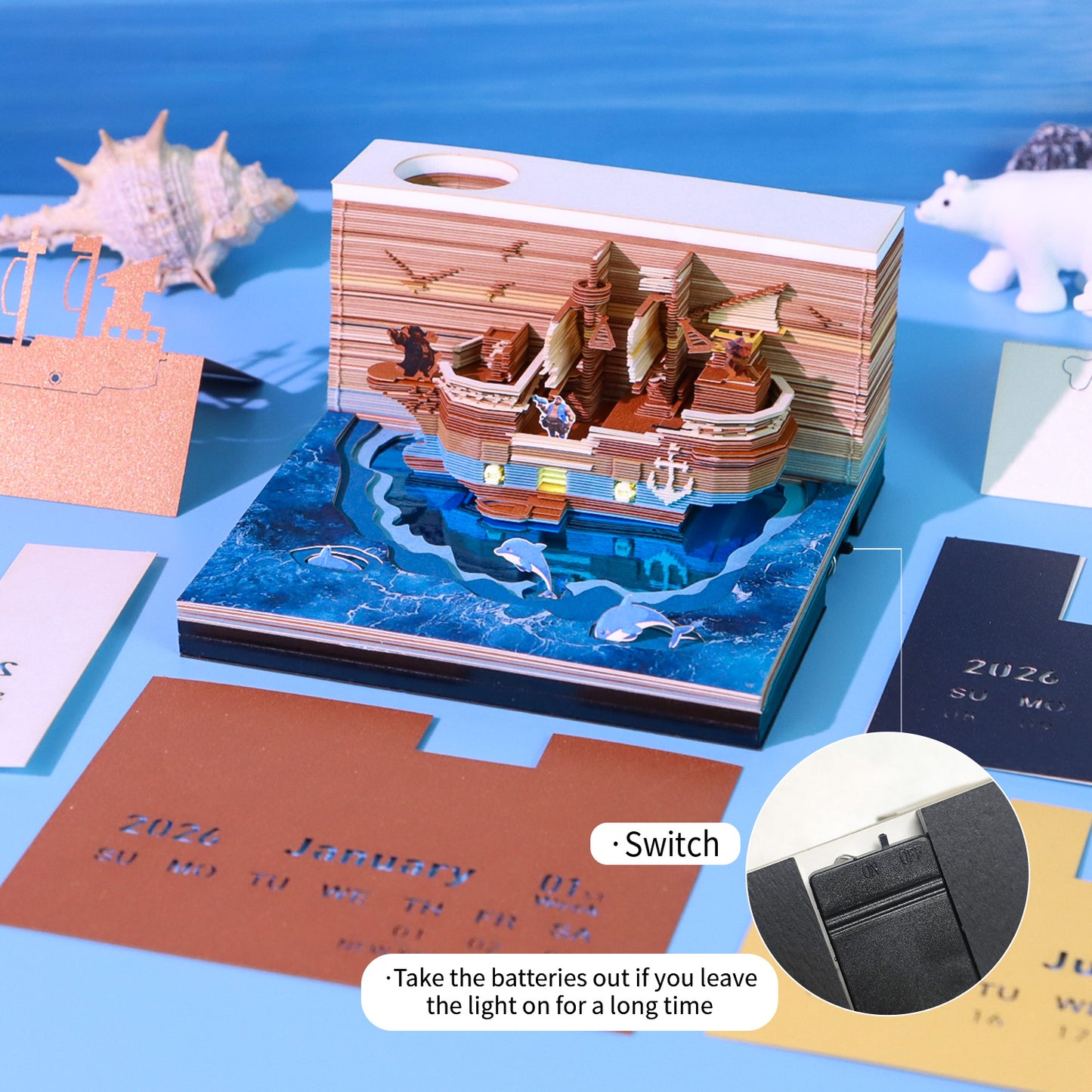 Pirate Ship 3D Model Memo Pad With Calendar