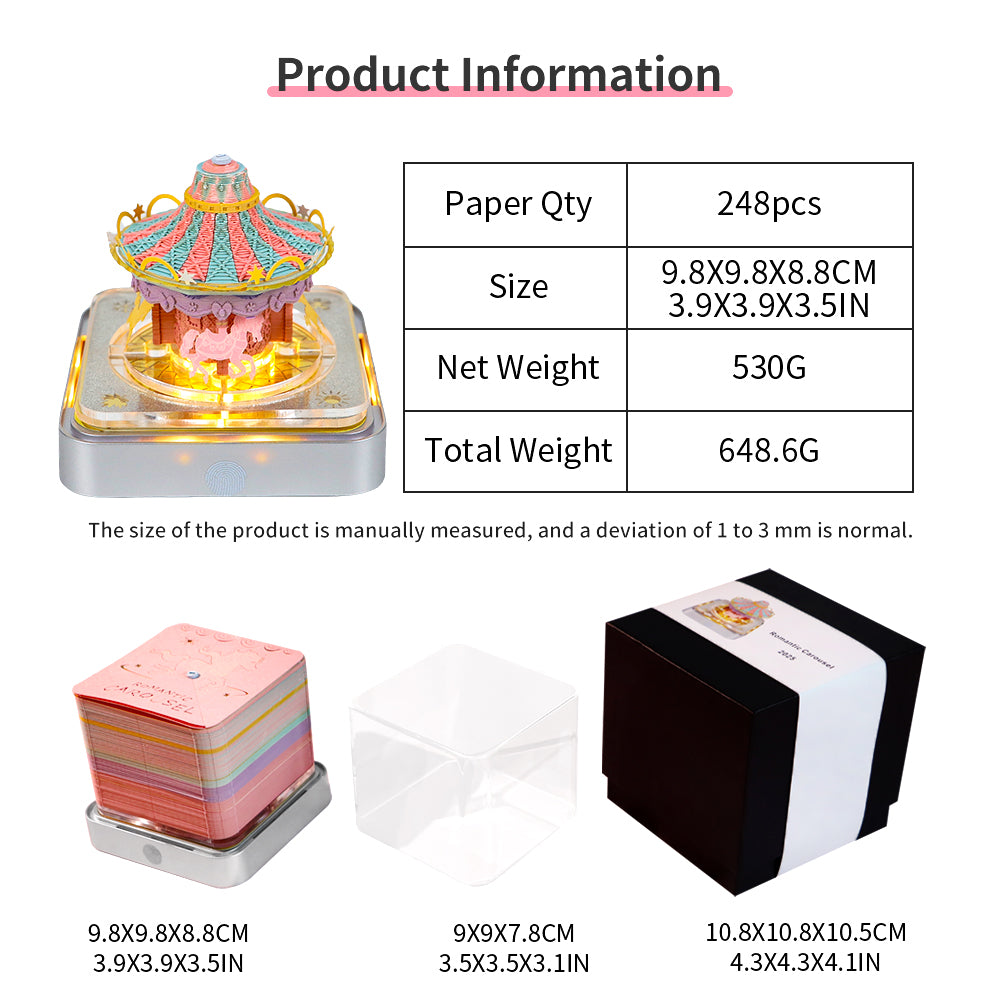 Lighted Carousel 3D Model Hand Torn Memo Pad With Daily Calendar 2026