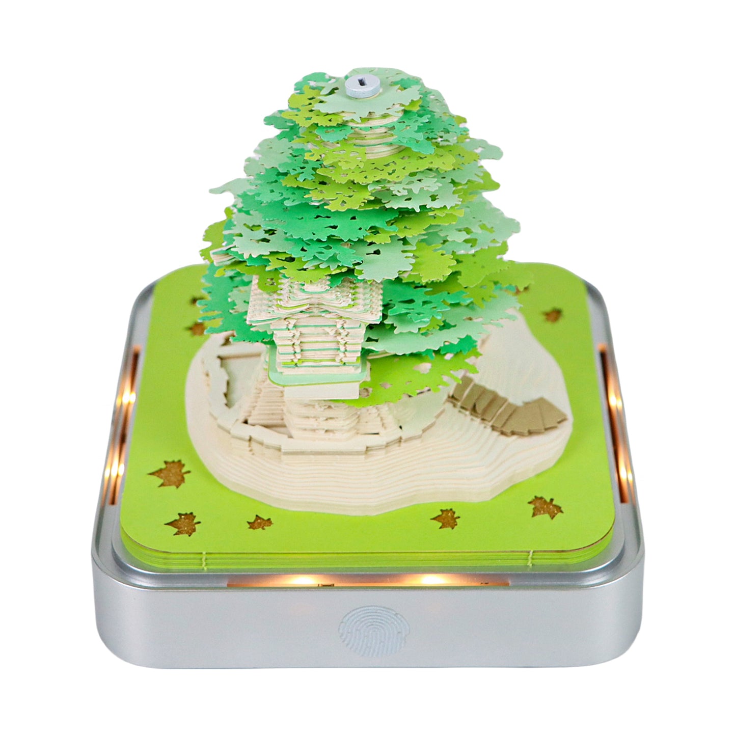 Green Treehouse Model Hand Torn 3D Memo Pad Panoramic 3D Calendar(Silver Base)