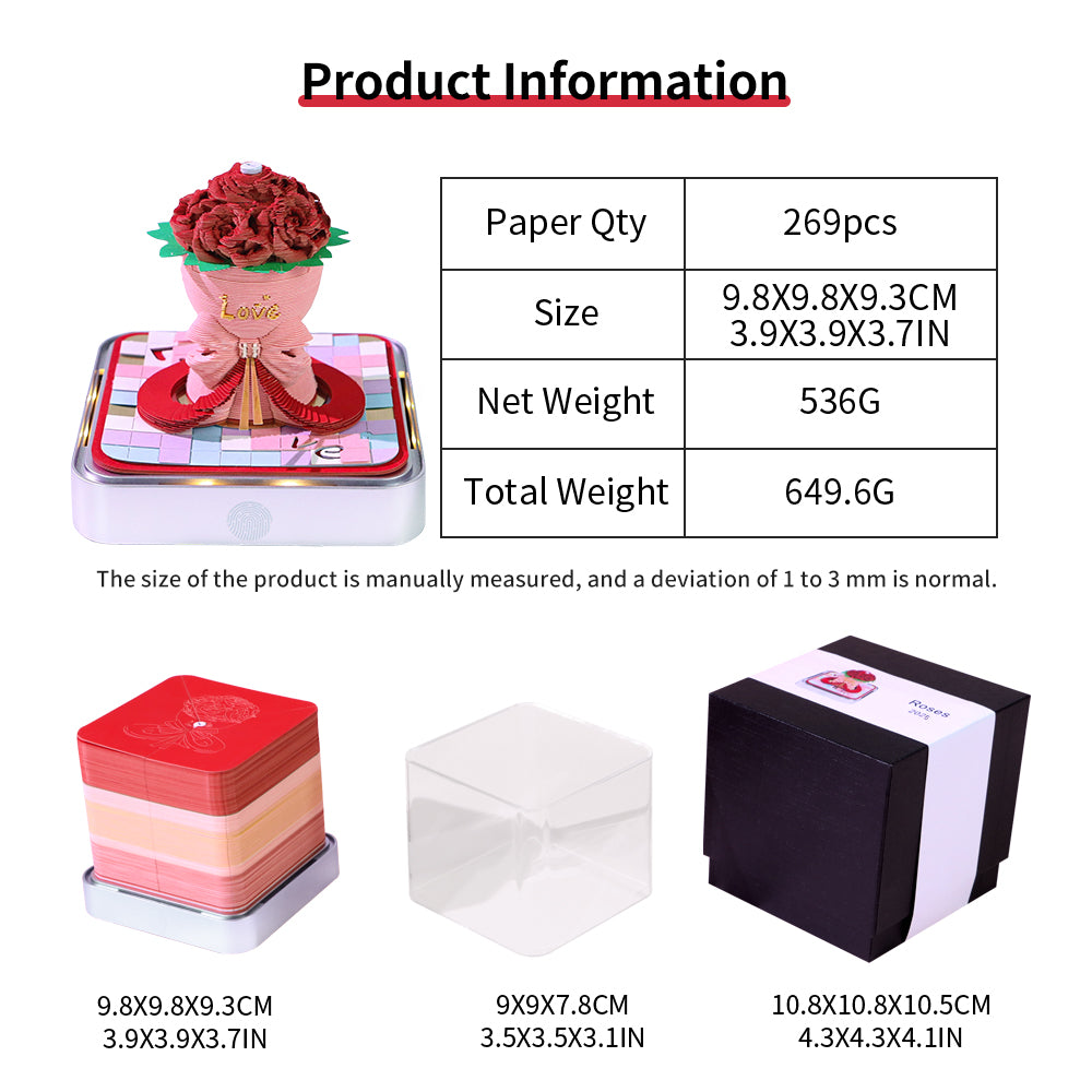 Roses Bouquet 3D Model Hand Torn Memo Pad With Daily Calendar 2026