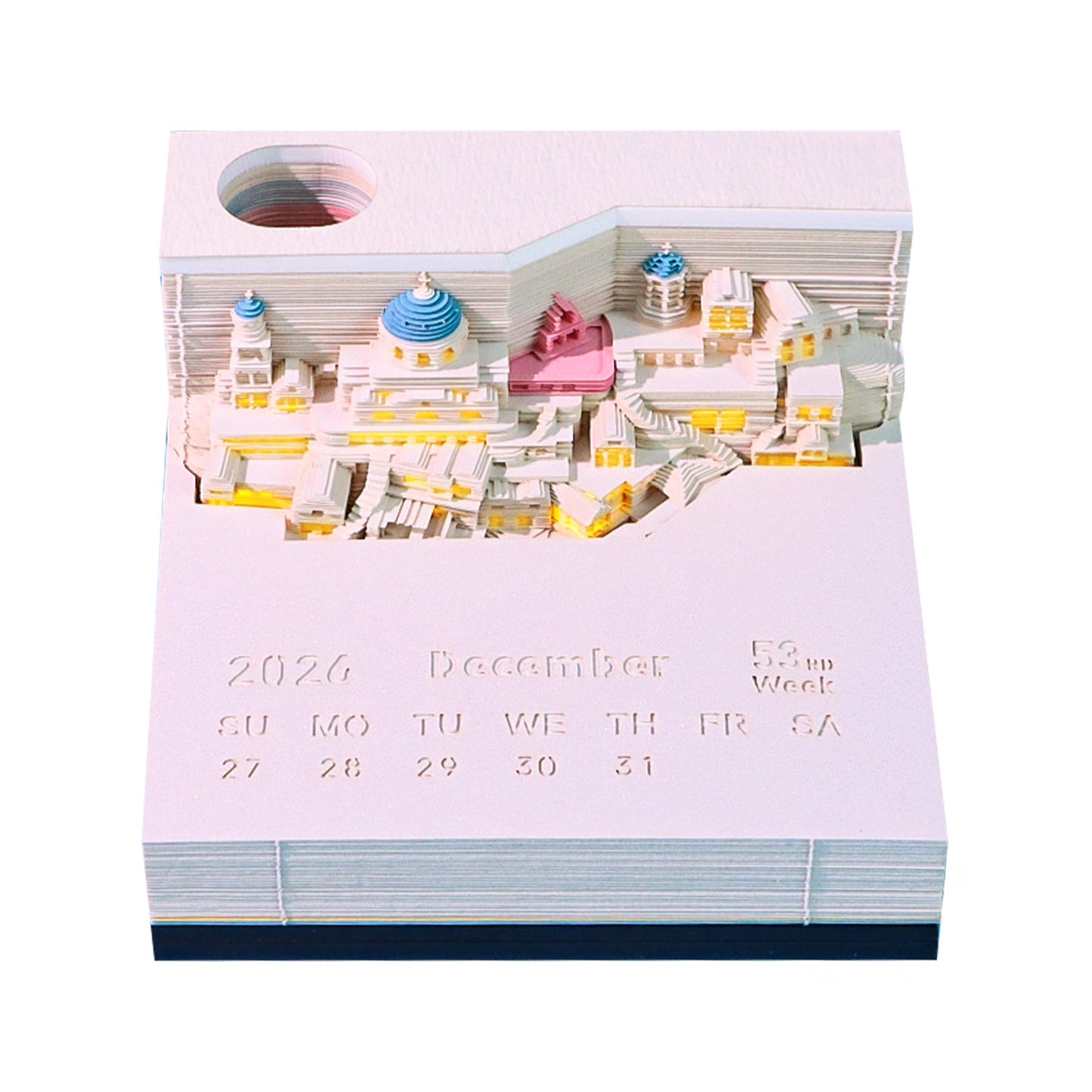 Santorini Aegean Sea 3D Model Hand Torn Memo Pad With Weekly Calendar 2026