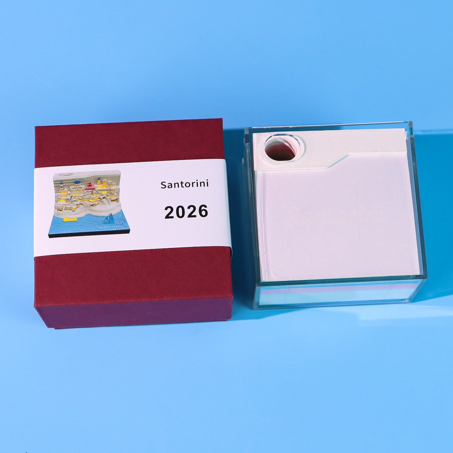 Santorini Aegean Sea 3D Model Hand Torn Memo Pad With Weekly Calendar 2026