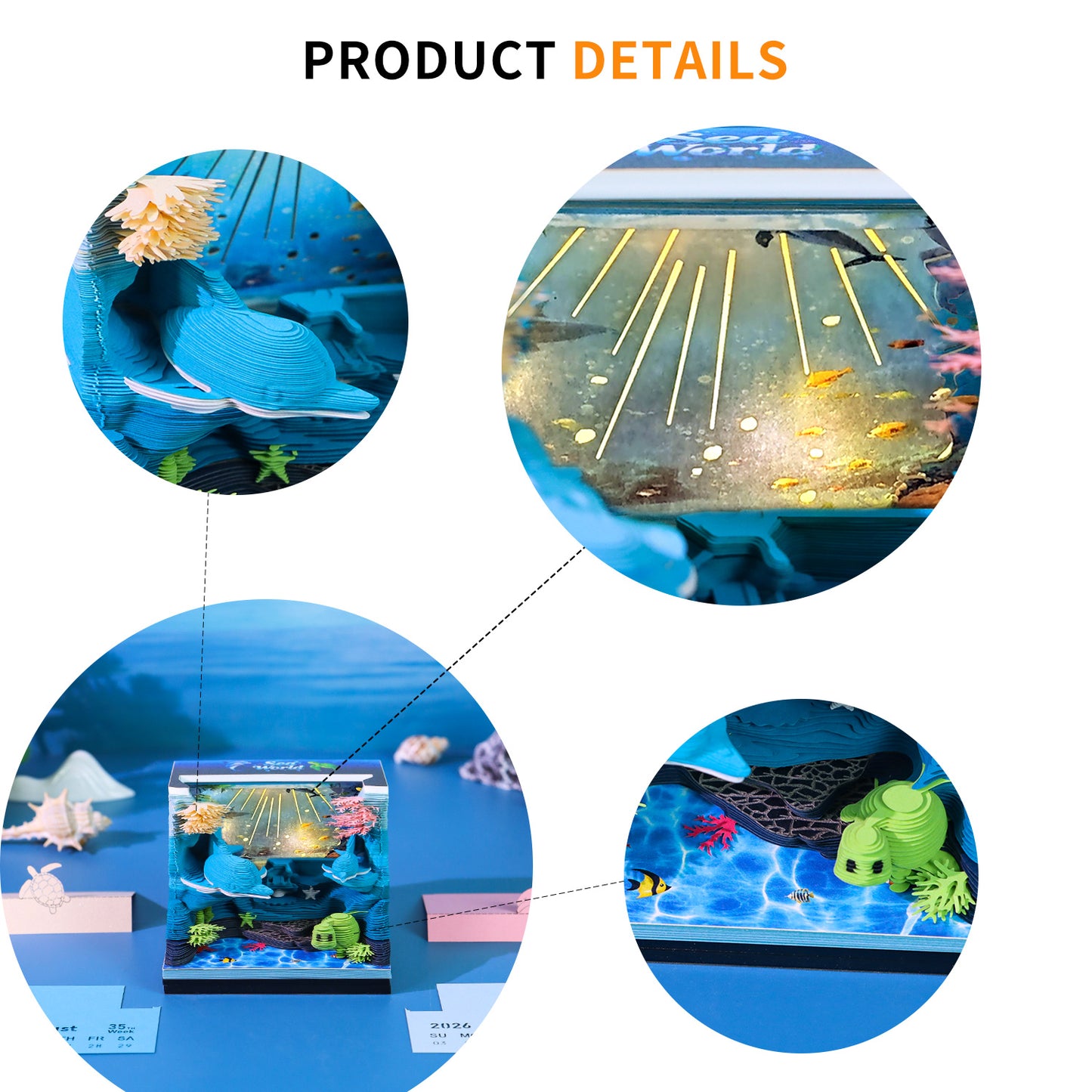 Underwater Wonderland Miniature Hand Tear off 3D Calendar Memo Pad With Light