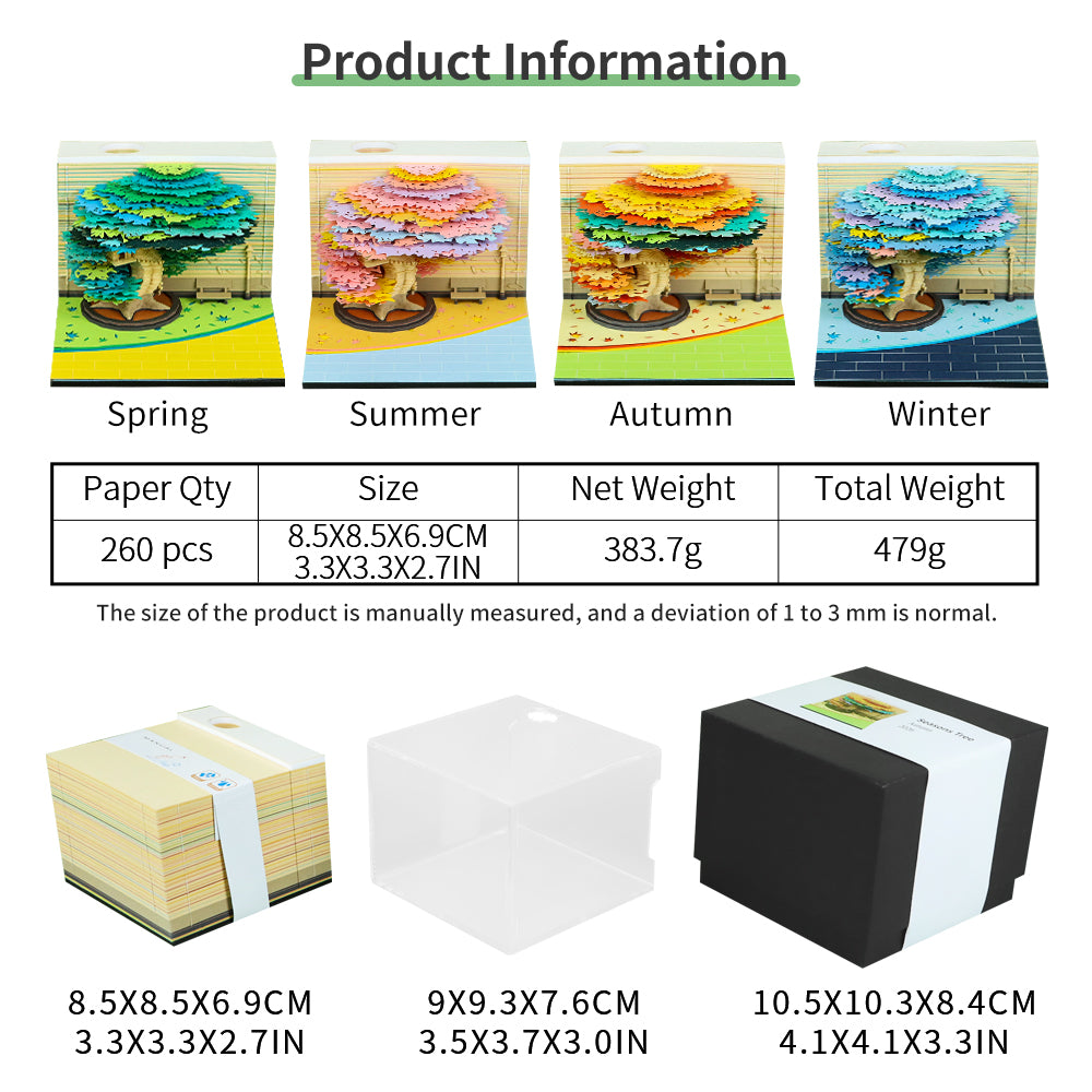 Four Season Tree 3D Model Hand Torn Memo Pad With Weekly Calendar 2026